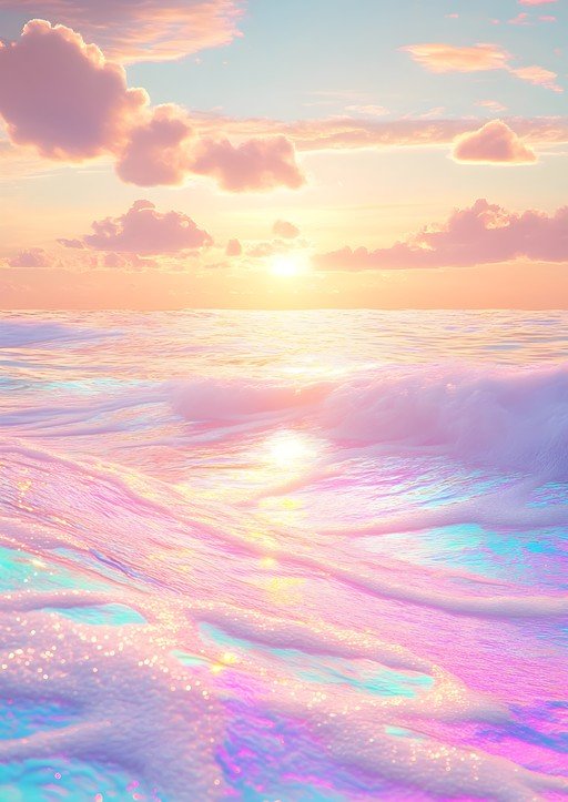 Dreamy Ocean Sunset with Pastel Waves