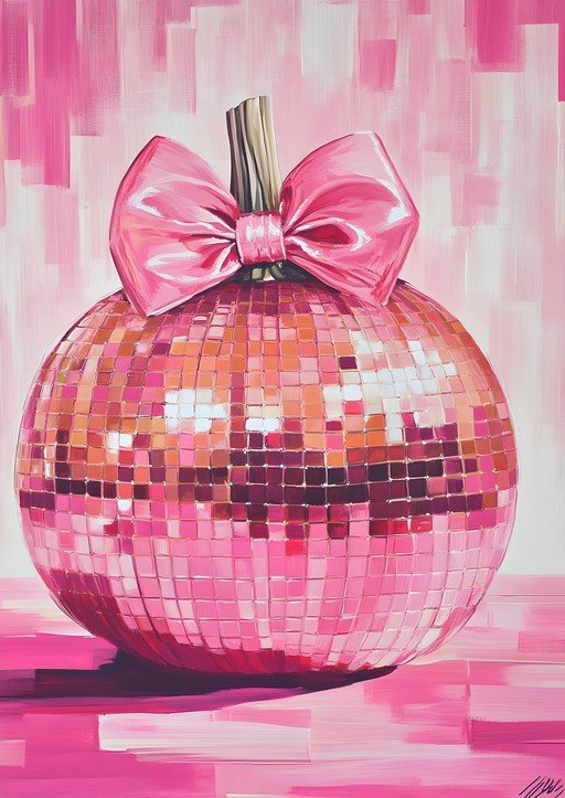 Pink Disco Ball Pumpkin with Bow