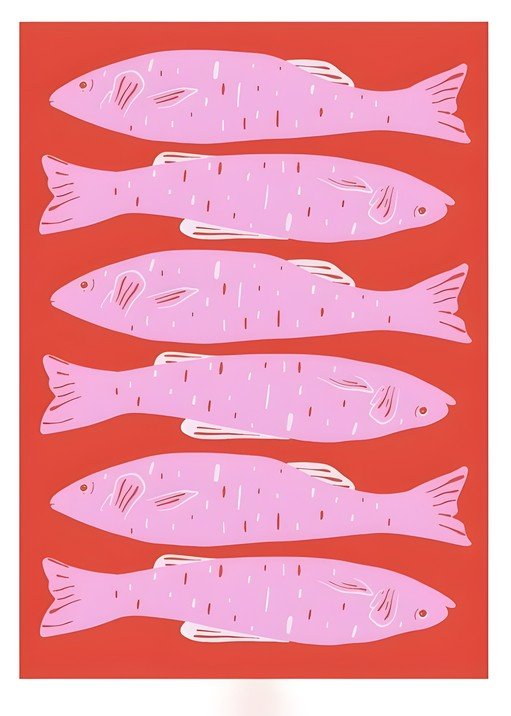 Pink Fish Pattern on Red Background