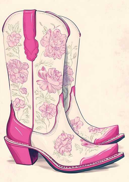 Pink Floral Cowboy Boots Illustration