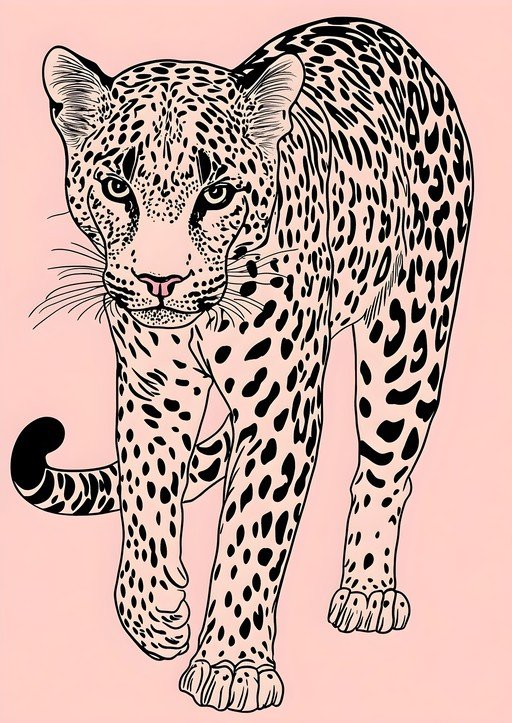 Stylized Leopard Illustration on Pink Background