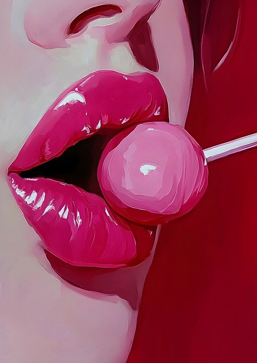 Close-up of Pink Lips with Lollipop