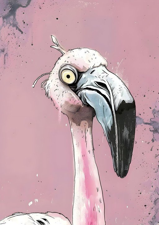 Whimsical Flamingo Portrait with Googly Eyes