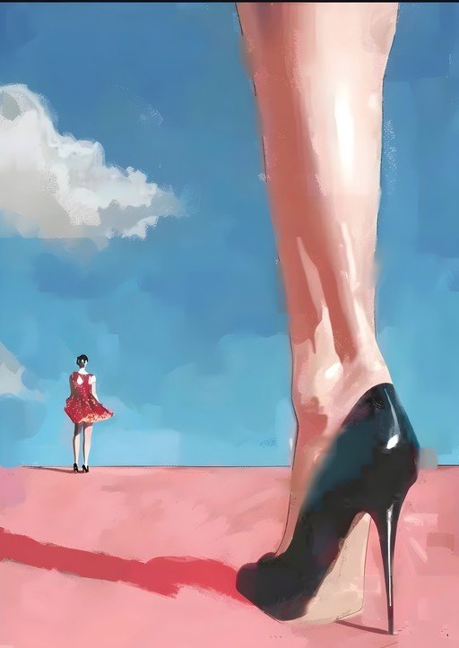 Surreal Scene of a Giant Leg and a Distant Woman
