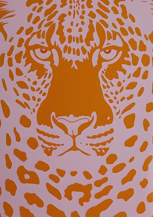 Bold Orange Leopard Face Graphic