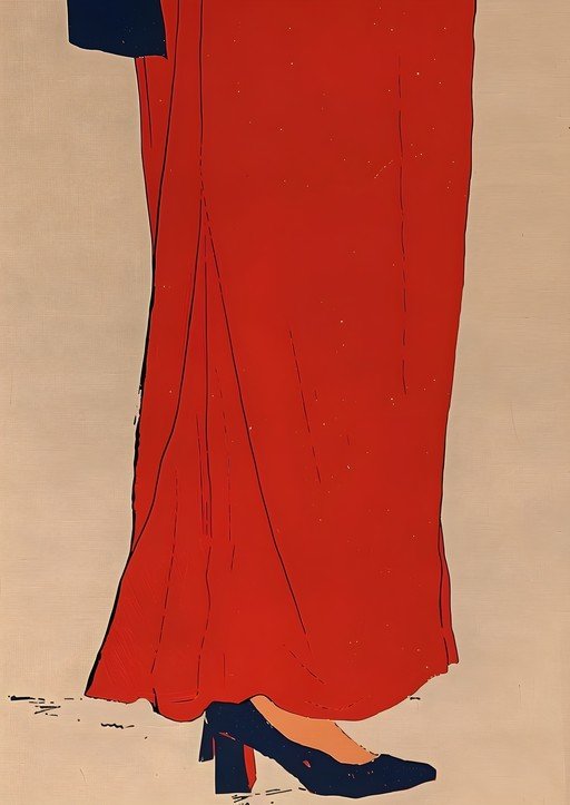 Woman in Red Dress and Blue Heels