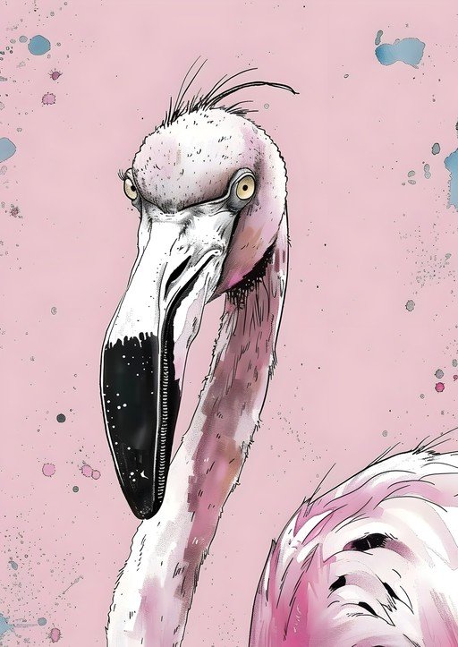 Close-up of a Pink Flamingo with a Whimsical Style