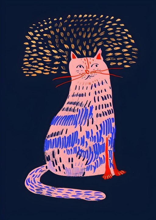 Whimsical Pink Cat with Golden Aura