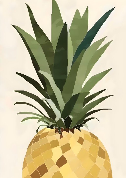 Abstract Pineapple Art with Green Leaves and Yellow Body