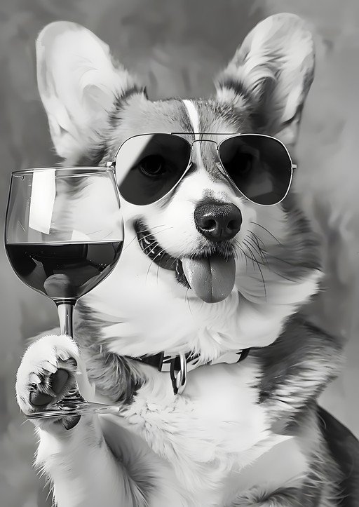 Cool Corgi Enjoys Wine with Sunglasses