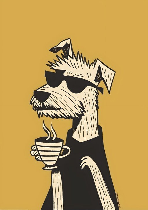 Cool Dog in Sunglasses Enjoys Coffee