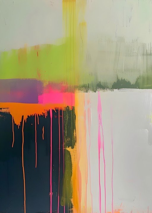 Abstract Drip Painting with Neon Accents