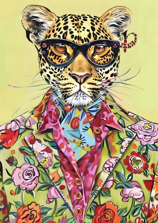 Stylish Leopard in Floral Blazer and Sunglasses