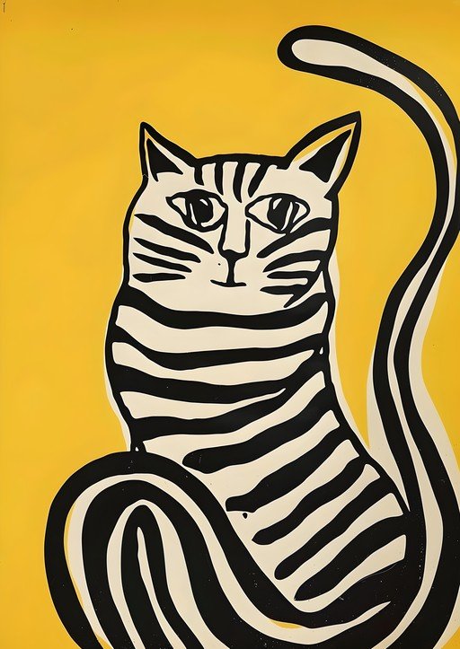Stylized Cat Portrait in Bold Black and Yellow