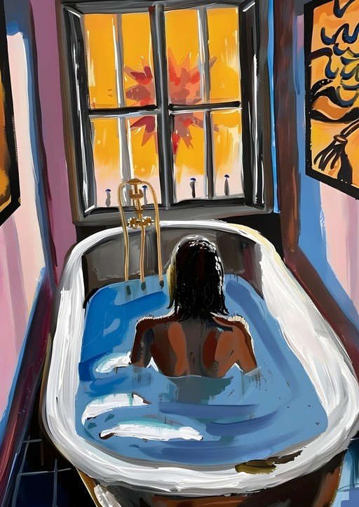 Woman Bathes in Warm Light by Autumn Window