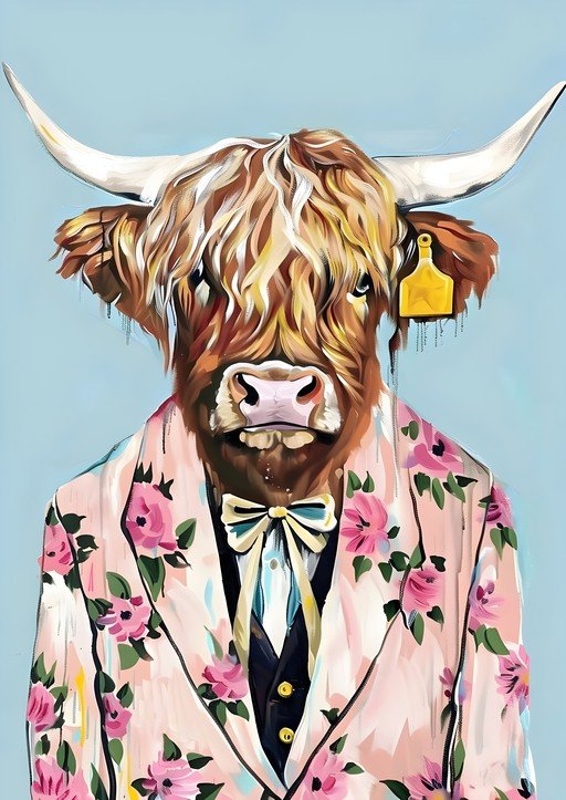 Highland Cow in Floral Suit