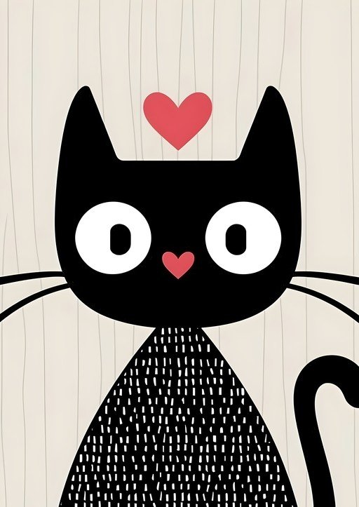 Cute Black Cat with Heart Illustration