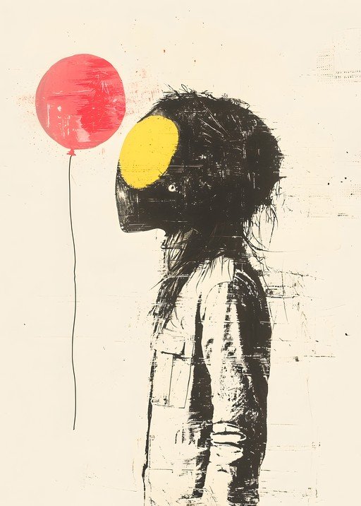 Abstract Figure with Red Balloon