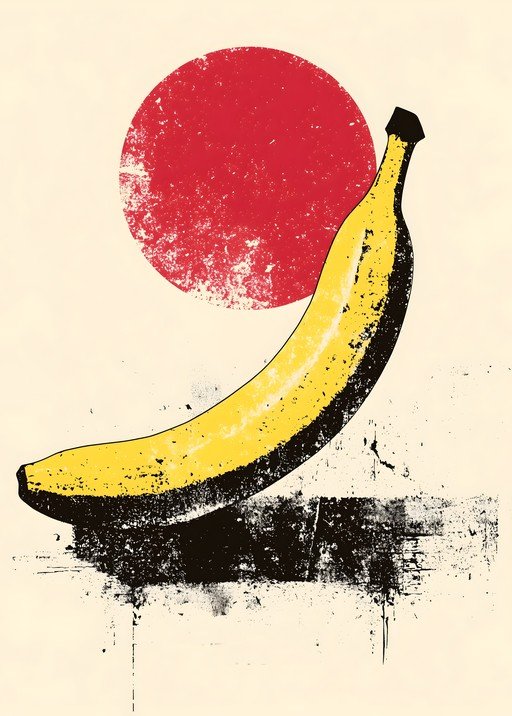 Pop Art Banana with Red Sun