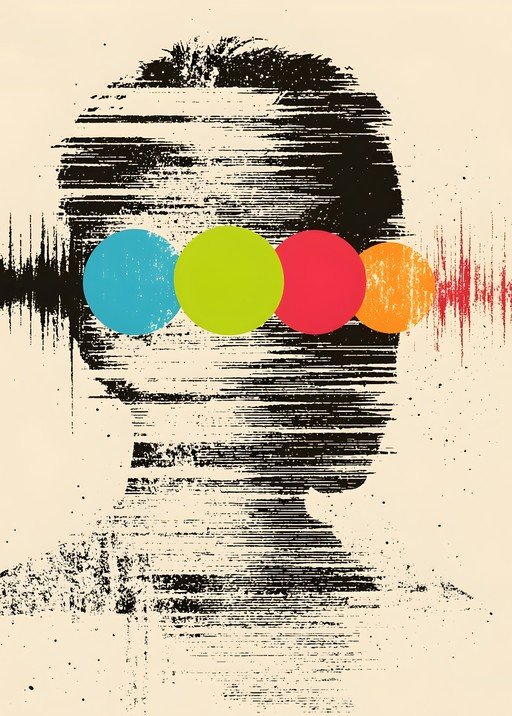 Abstract Silhouette with Colorful Circles and Sound Waves