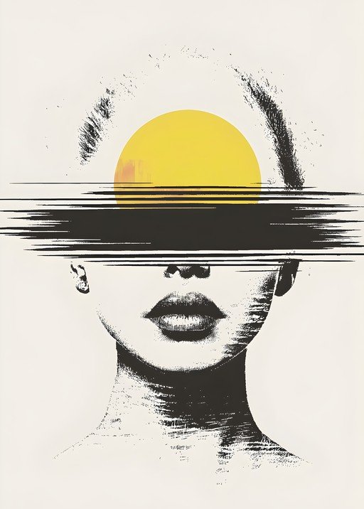 Abstract Portrait with Sun and Glitch Effect