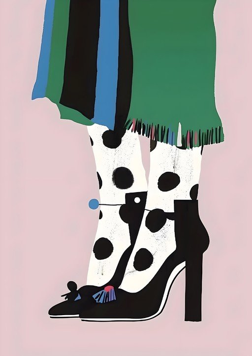 Fashion Illustration: Polka Dot Socks and Striped Skirt