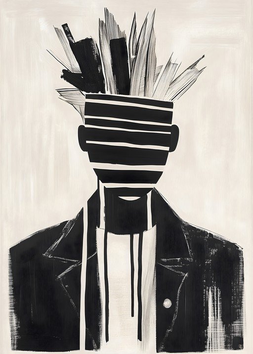 Abstract Portrait with Bold Black and White Strokes