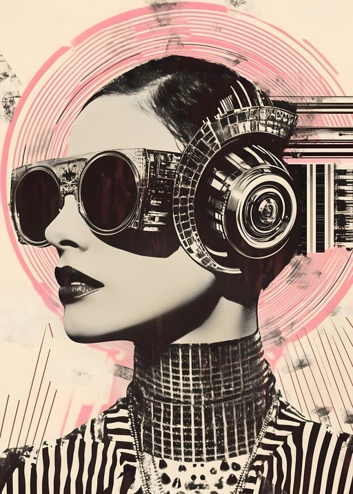 Futuristic Woman with Cyberpunk Headphones and Goggles