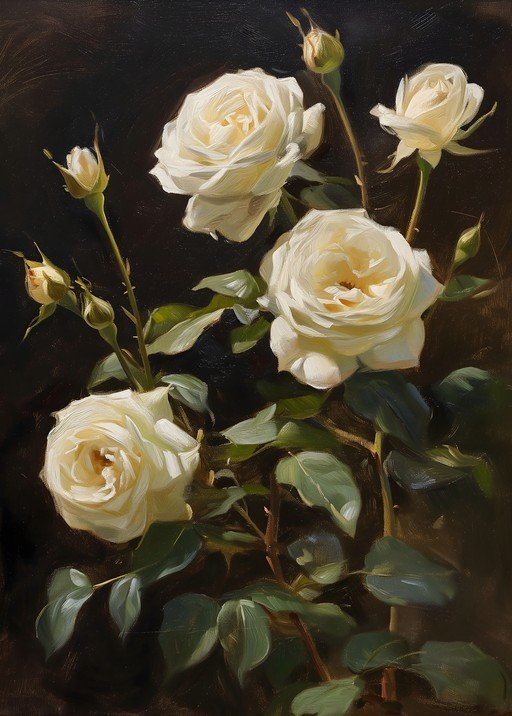 Classic White Roses Still Life Painting