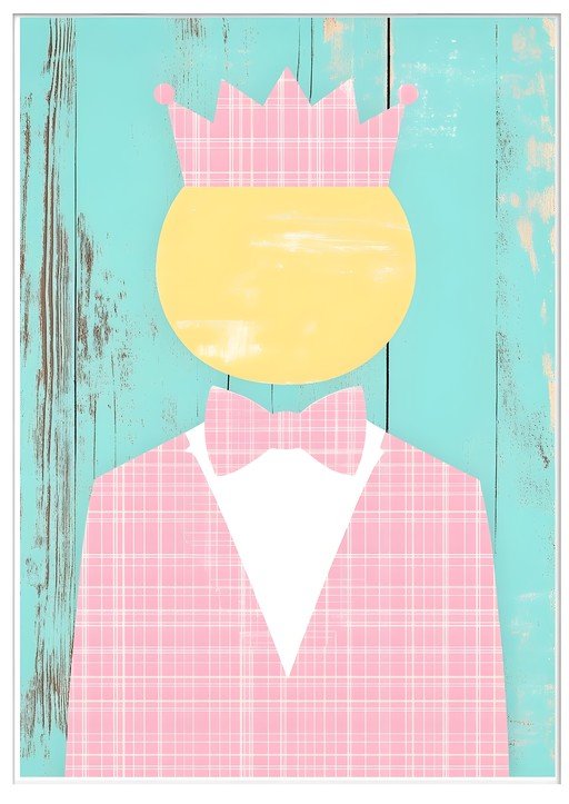 Whimsical Prince Portrait with Crown and Bow Tie