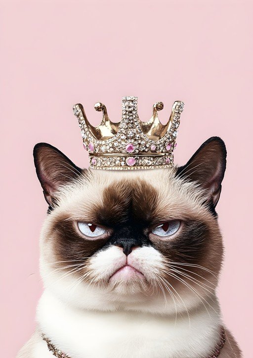 Grumpy Cat Royal Portrait with Crown