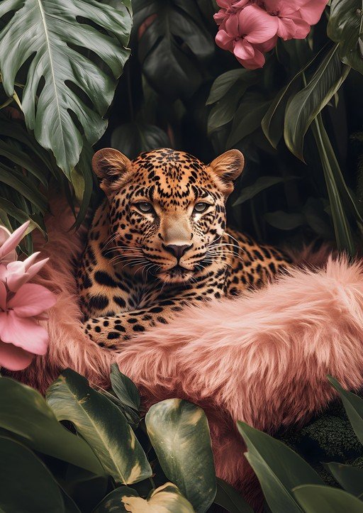 Leopard Resting in Lush Tropical Foliage
