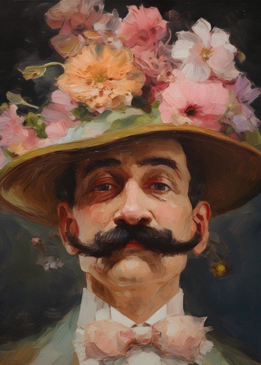 Man in Hat Adorned with Flowers
