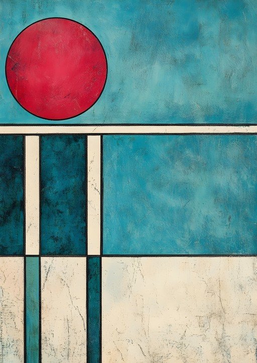 Abstract Geometric Composition with Red Circle