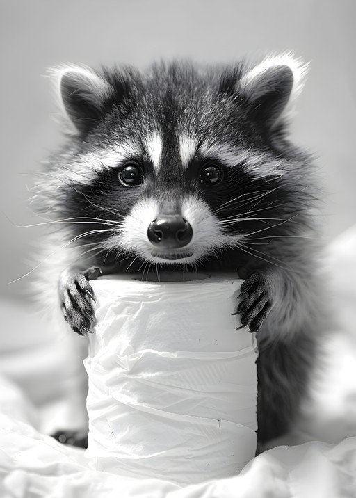 Adorable Raccoon Holds Toilet Paper Roll