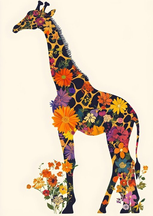Floral Giraffe Silhouette Art