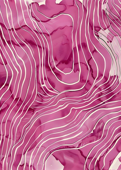 Abstract Pink and White Flowing Lines Art