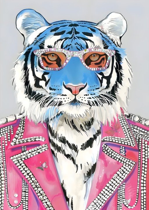 Glamorous Blue Tiger in Rhinestone Jacket and Sunglasses