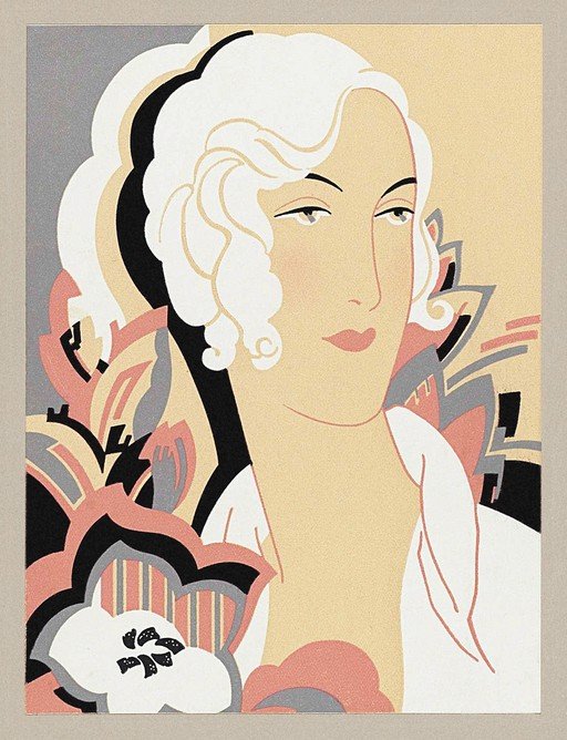 Art Deco Portrait of a Woman with Elaborate Hairstyle