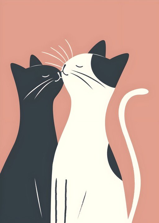 Two Cats Kissing in Minimalist Style