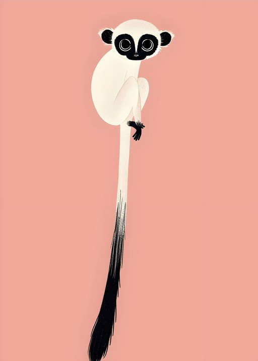 Stylized Lemur Illustration on Pink Background