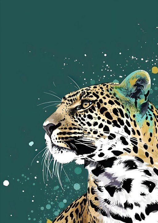 Artistic Jaguar Portrait with Teal Background