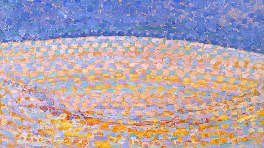 Pointillist Landscape with Blue Sky and Textured Field