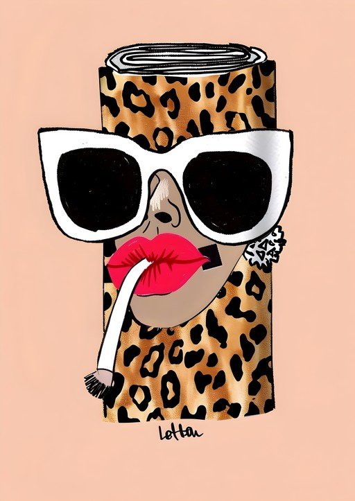 Bold Leopard Print Portrait with Sunglasses and Cigarette