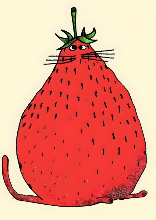 Whimsical Strawberry Cat Illustration