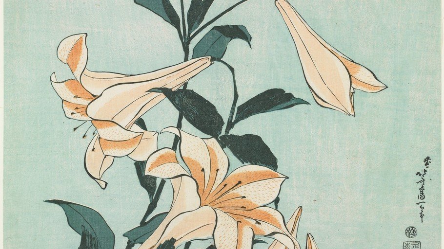 Japanese Woodblock Print of Lilies