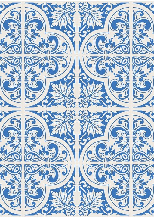 Blue and White Ornate Tile Pattern