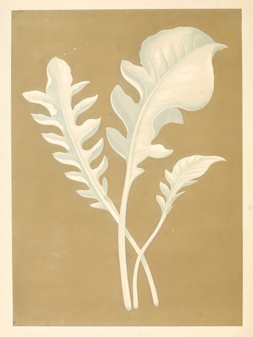 Botanical Illustration of White Leaves on Brown Background