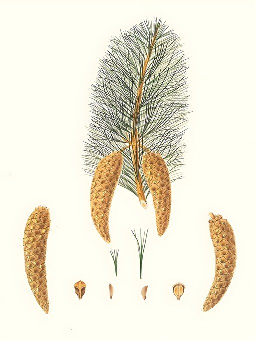 Botanical Illustration of Pine Cones and Needles