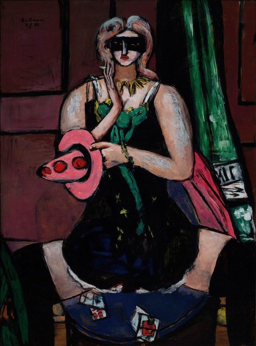 Woman in Mask with Pink Hat and Cards